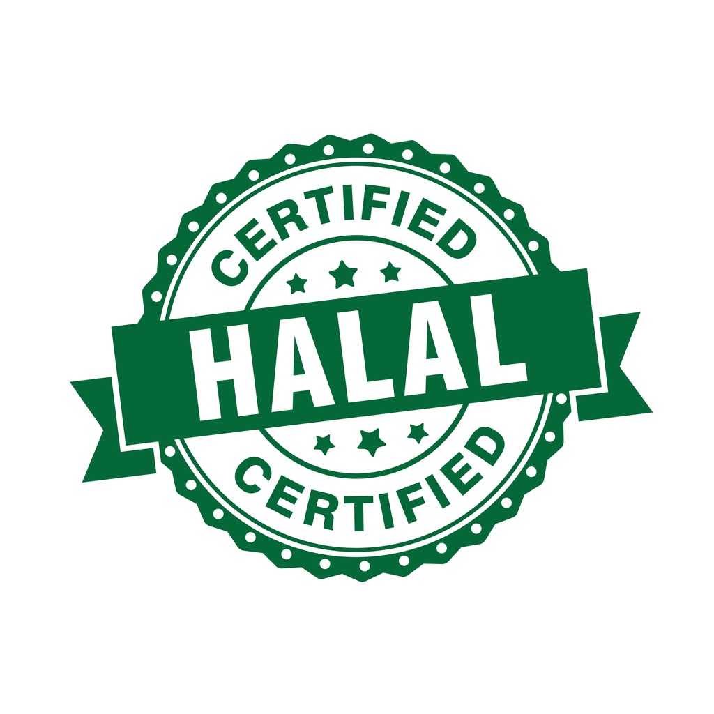 halal tag vector design template for rounded shape label, sign and stamp marker